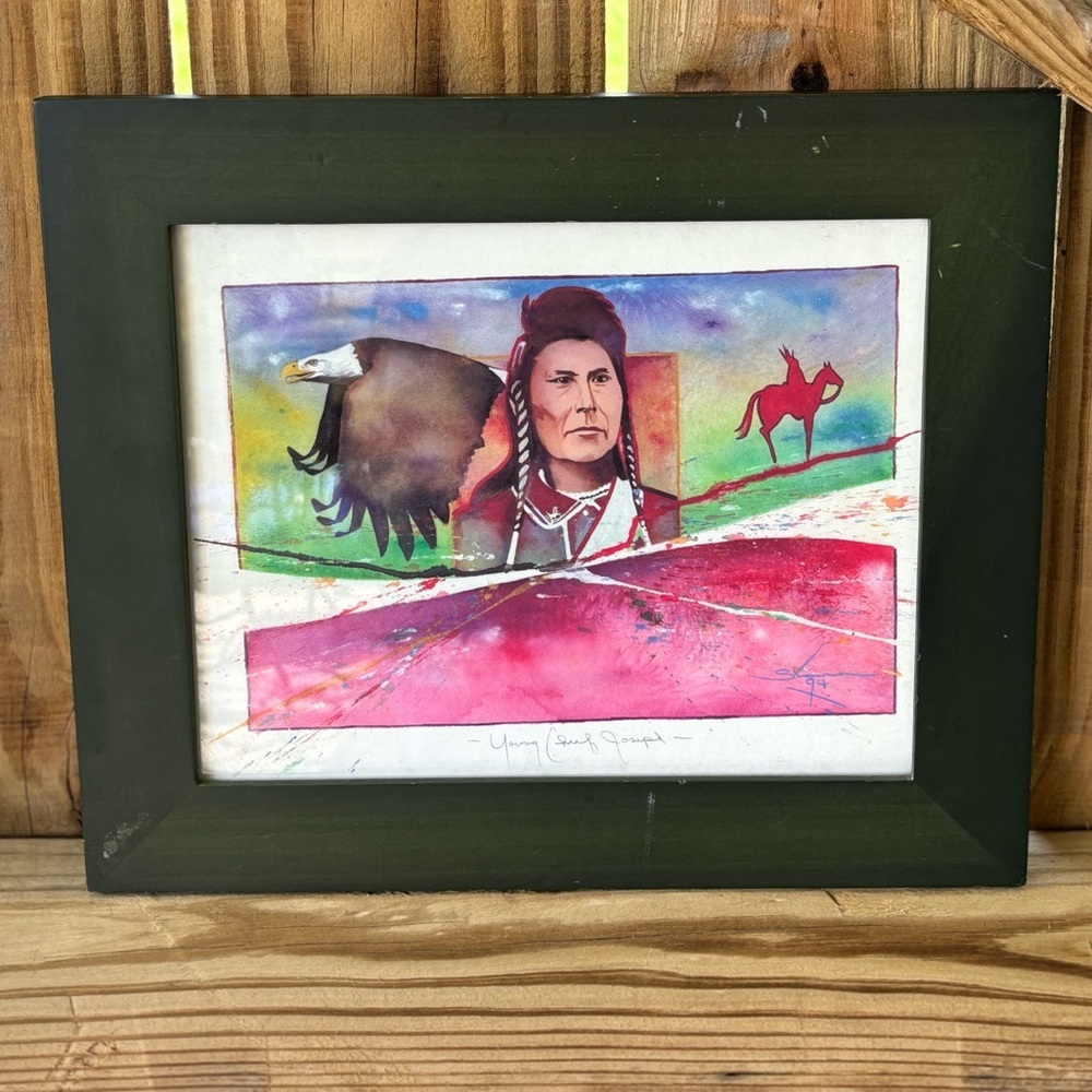 Vintage Young Chief Joseph Framed Watercolor Print